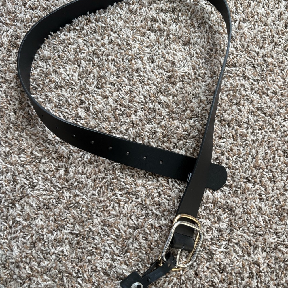 BKE Classic Black Women’s Leather Belt with Gold-Tone Buckle